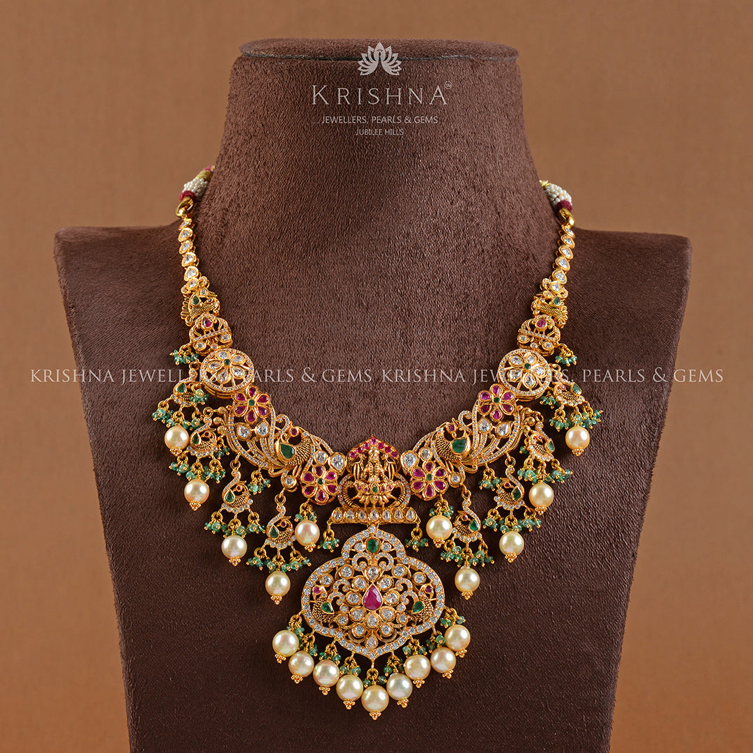 Godess Lakshmi Gold Choker With Culture Pearls - Krishna Jewellers Pearls and Gems