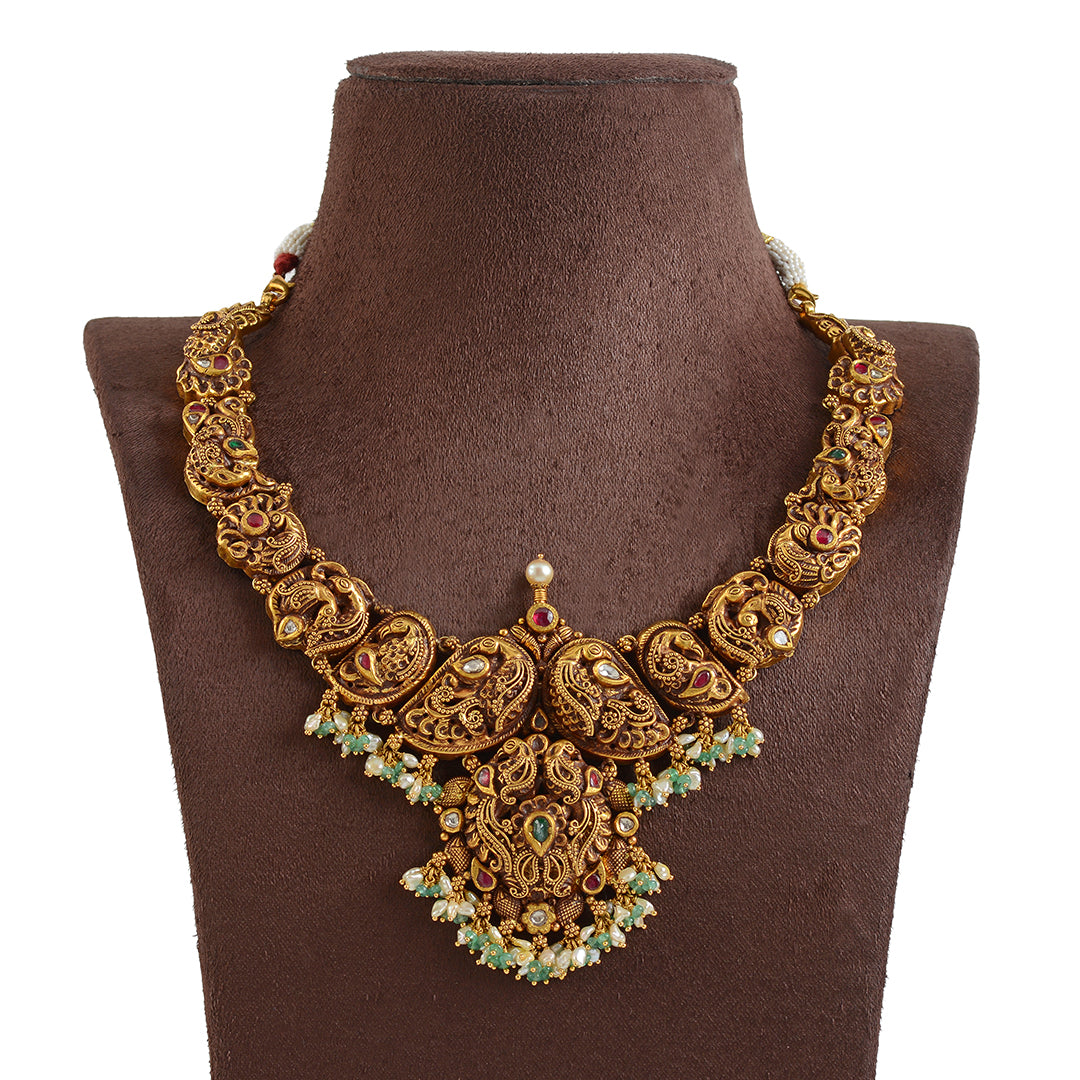 Antique Gold Necklace in Nakshi Work - Main Image