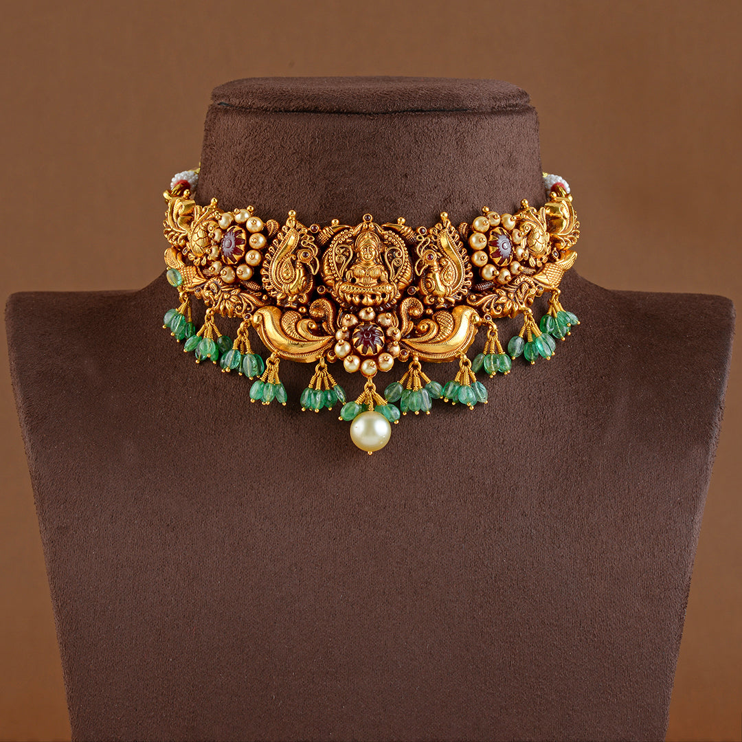 22K Gold Choker Necklace in Nakshi WorK - Krishna Jewellers Pearls and Gems