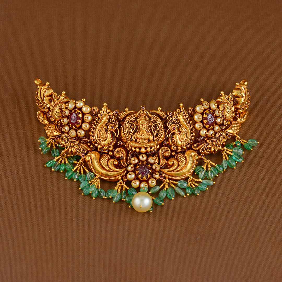 22K Gold Choker Necklace in Nakshi WorK - Krishna Jewellers Pearls and Gems
