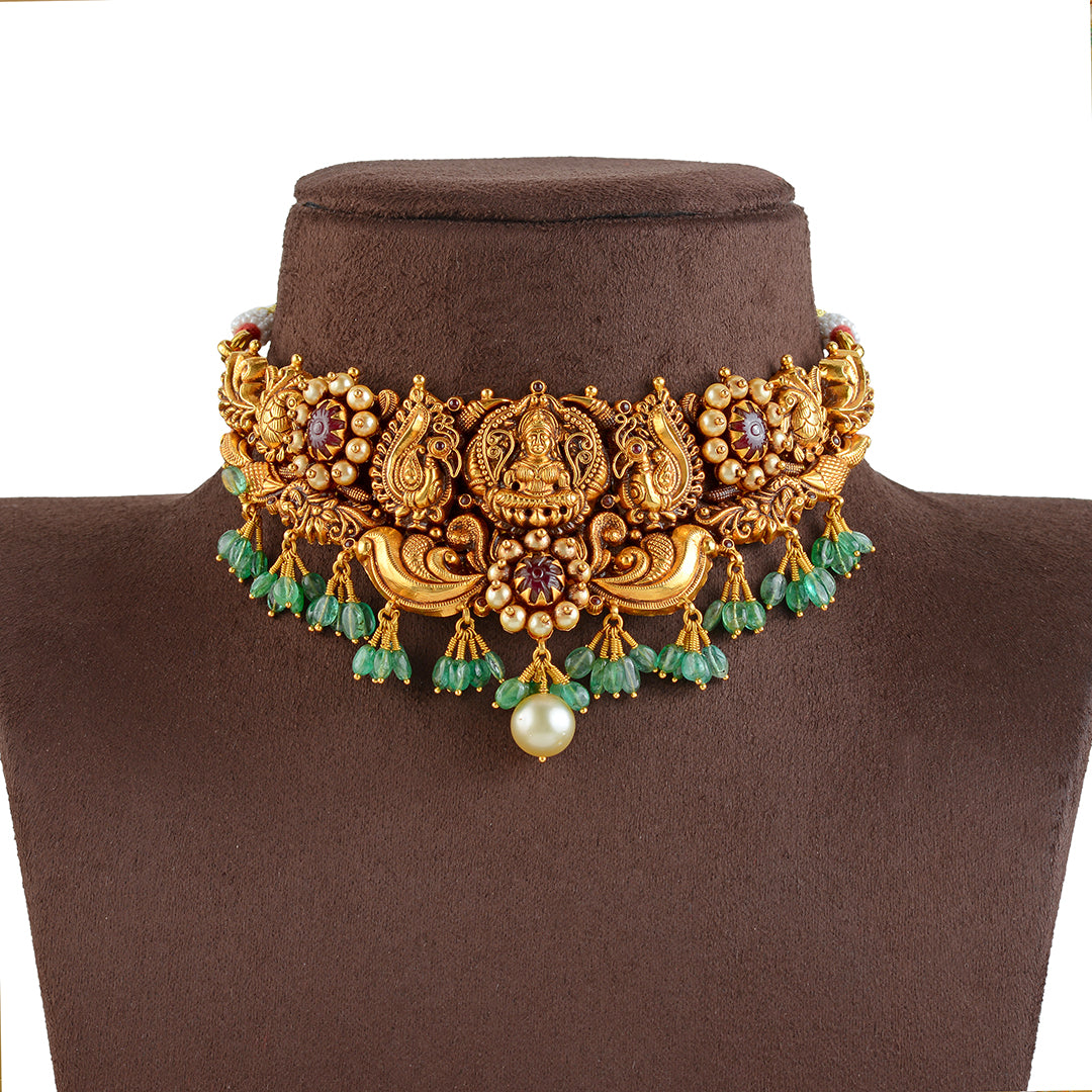 22K Gold Choker Necklace in Nakshi WorK - Main Image