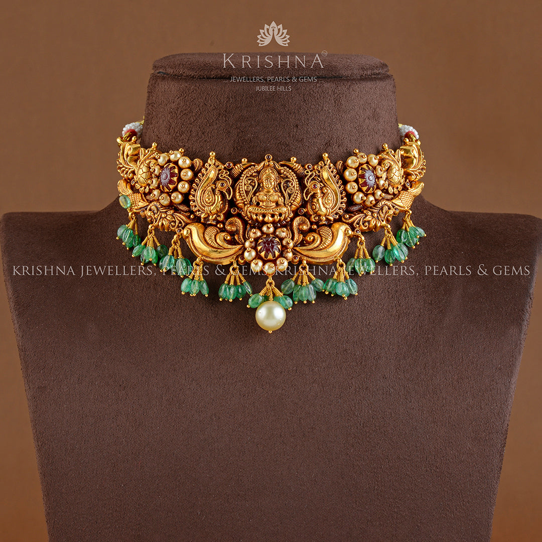 22K Gold Choker Necklace in Nakshi WorK - Krishna Jewellers Pearls and Gems