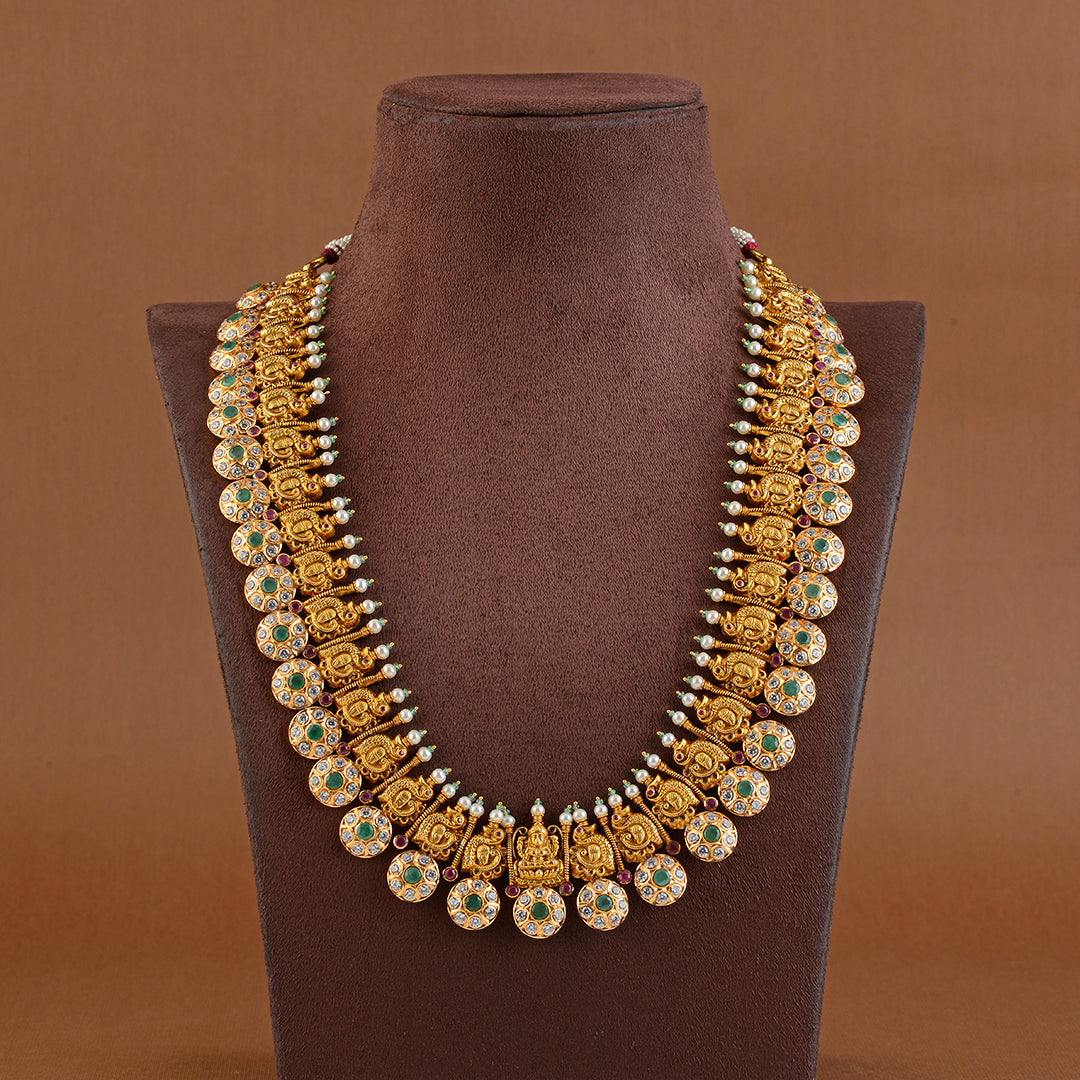 Traditional Lakshmi Bottu Mala Necklace in Gold - Krishna Jewellers Pearls and Gems