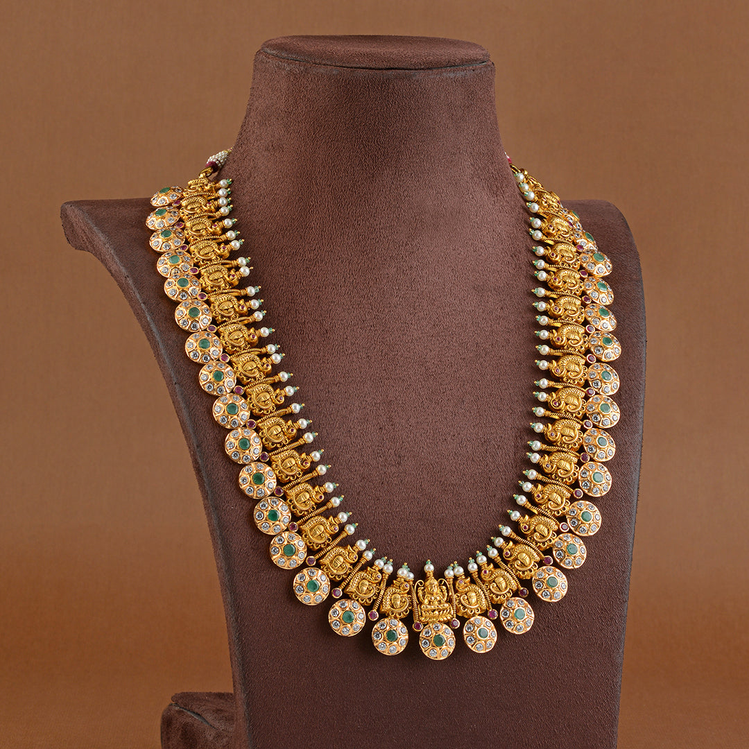 Traditional Lakshmi Bottu Mala Necklace in Gold - Krishna Jewellers Pearls and Gems