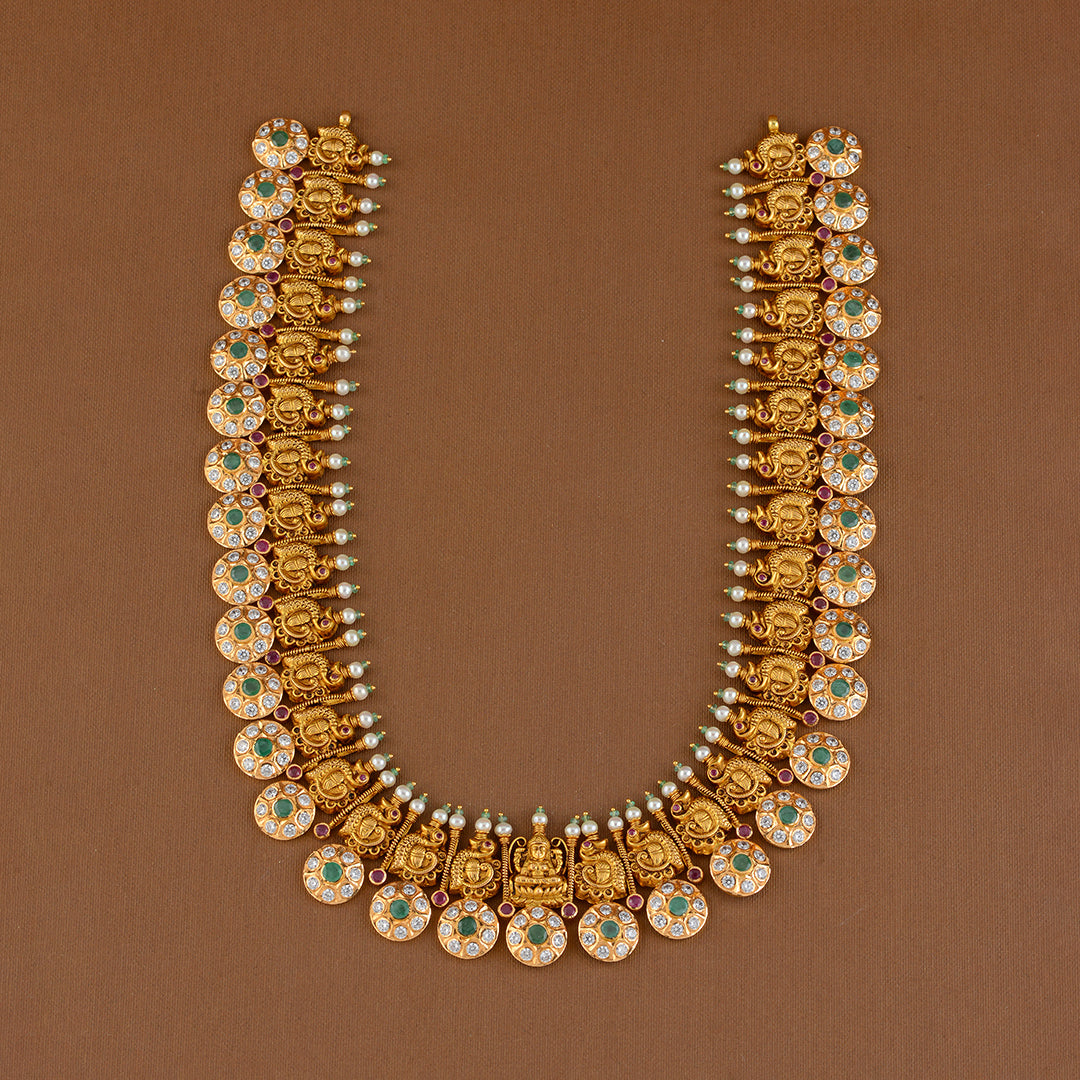 Traditional Lakshmi Bottu Mala Necklace in Gold - Krishna Jewellers Pearls and Gems