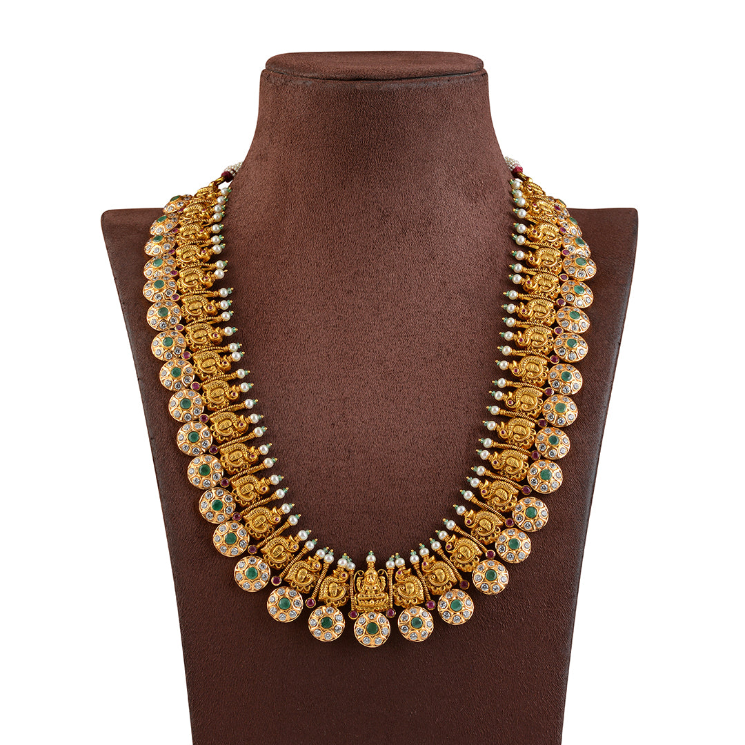 Traditional Lakshmi Bottu Mala Necklace in Gold - Krishna Jewellers Pearls and Gems