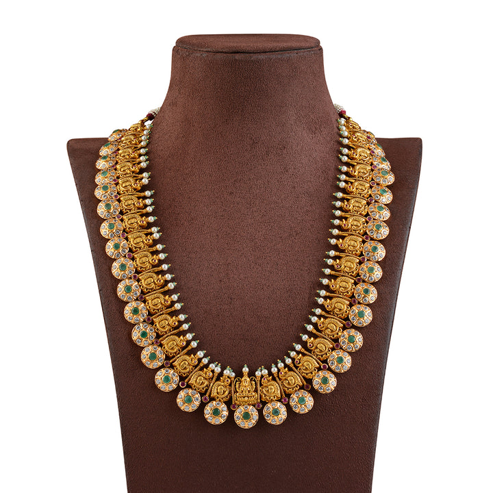 Traditional Lakshmi Bottu Mala Necklace in Gold - Krishna Jewellers Pearls and Gems