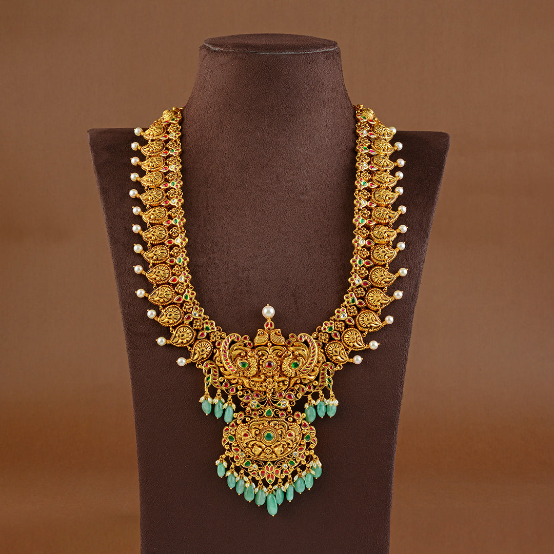 22K Long Mango Gold Haram - Krishna Jewellers Pearls and Gems