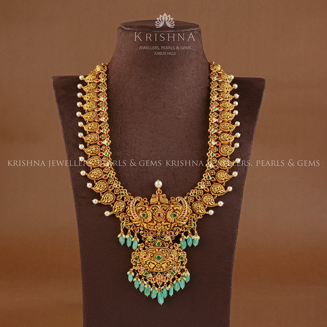 22K Long Mango Gold Haram - Krishna Jewellers Pearls and Gems