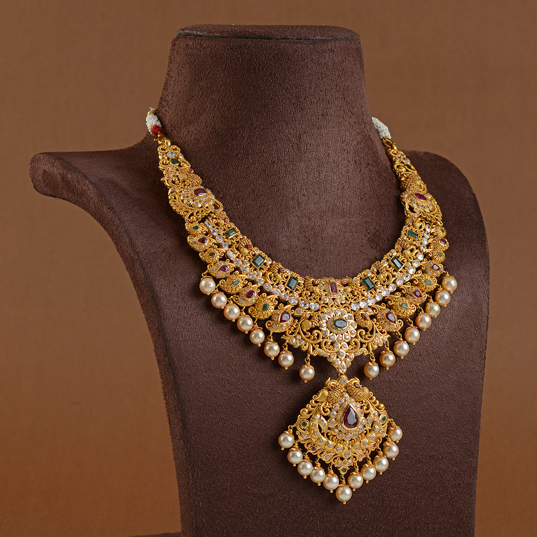 22K Gold Necklace With Culture Pearls - Krishna Jewellers Pearls and Gems