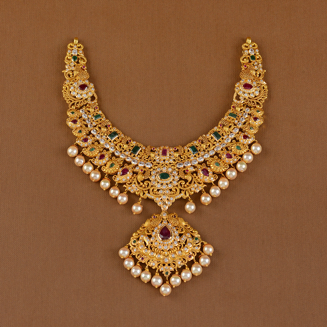 22K Gold Necklace With Culture Pearls - Krishna Jewellers Pearls and Gems