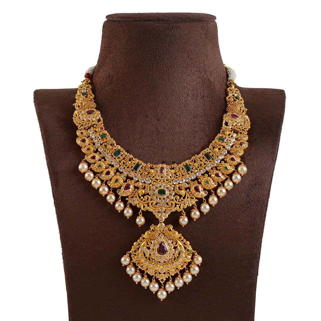 22K Gold Necklace With Culture Pearls - Krishna Jewellers Pearls and Gems