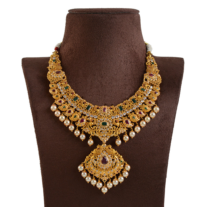 22K Gold Necklace With Culture Pearls - Krishna Jewellers Pearls and Gems