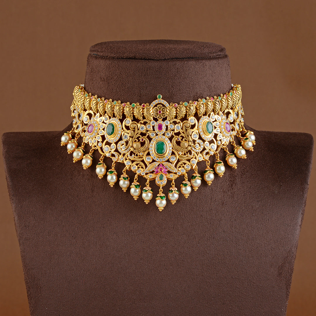 22K Gold Choker in V-Shape - Krishna Jewellers Pearls and Gems