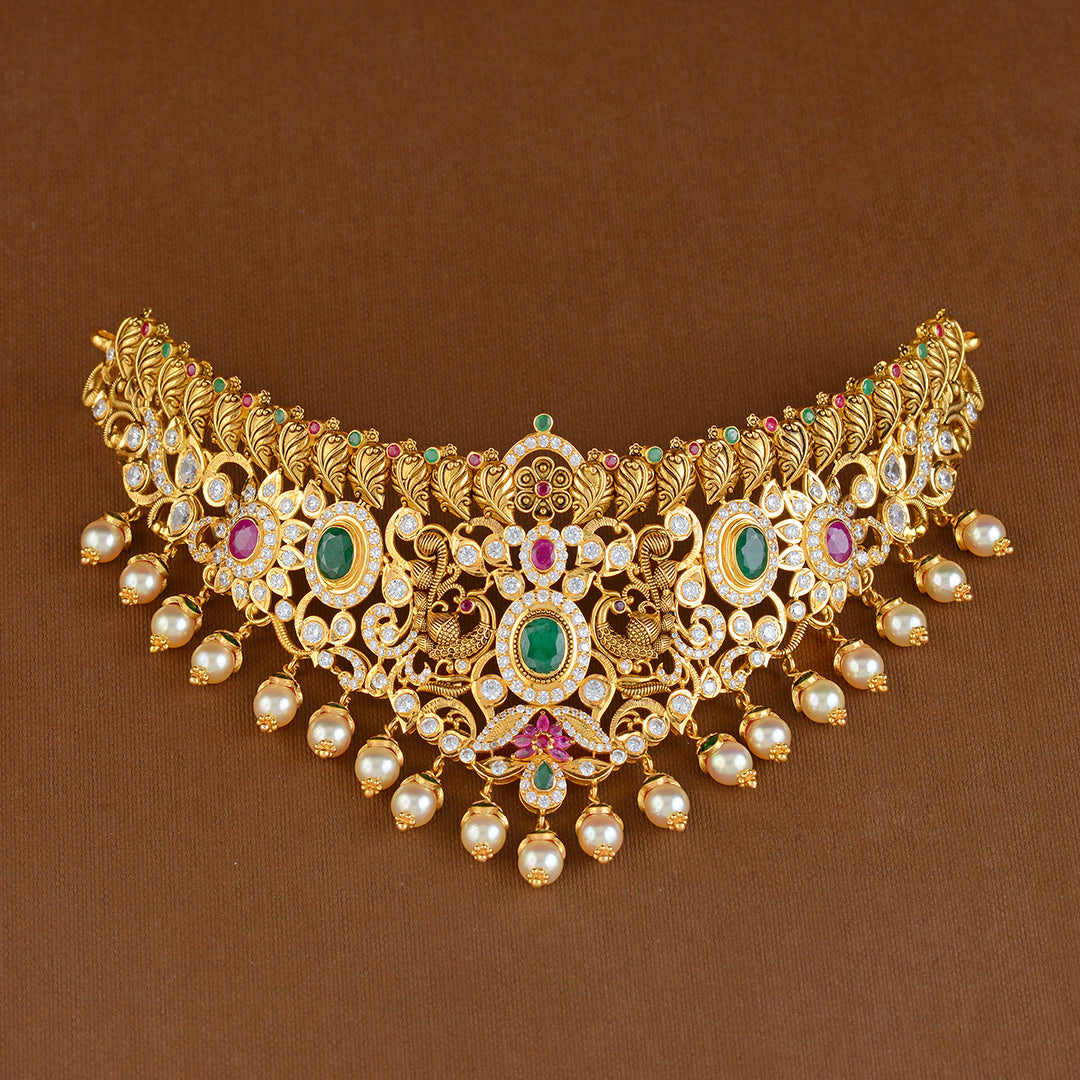 22K Gold Choker in V-Shape - Krishna Jewellers Pearls and Gems