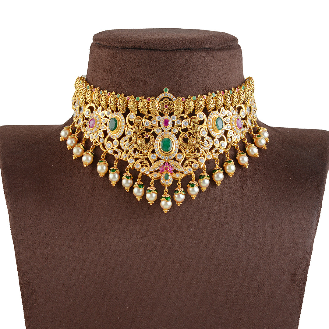 22K Gold Choker in V-Shape - Krishna Jewellers Pearls and Gems