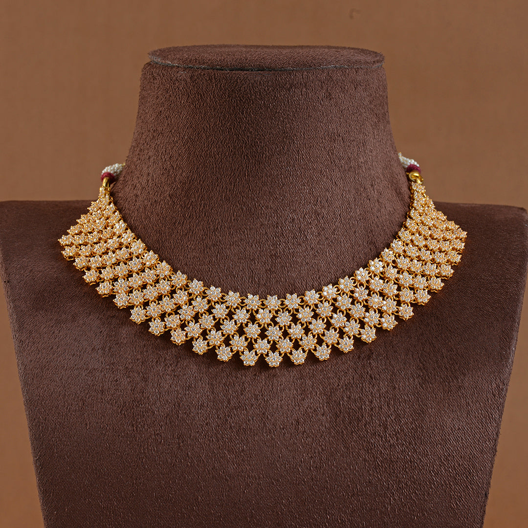 Gold Choker in Jaali Pattern - Krishna Jewellers Pearls and Gems