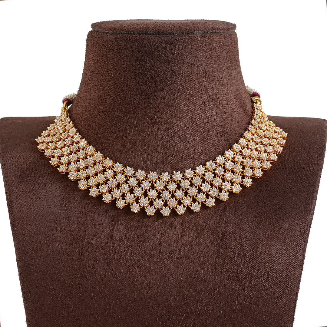 Gold Choker in Jaali Pattern - Krishna Jewellers Pearls and Gems