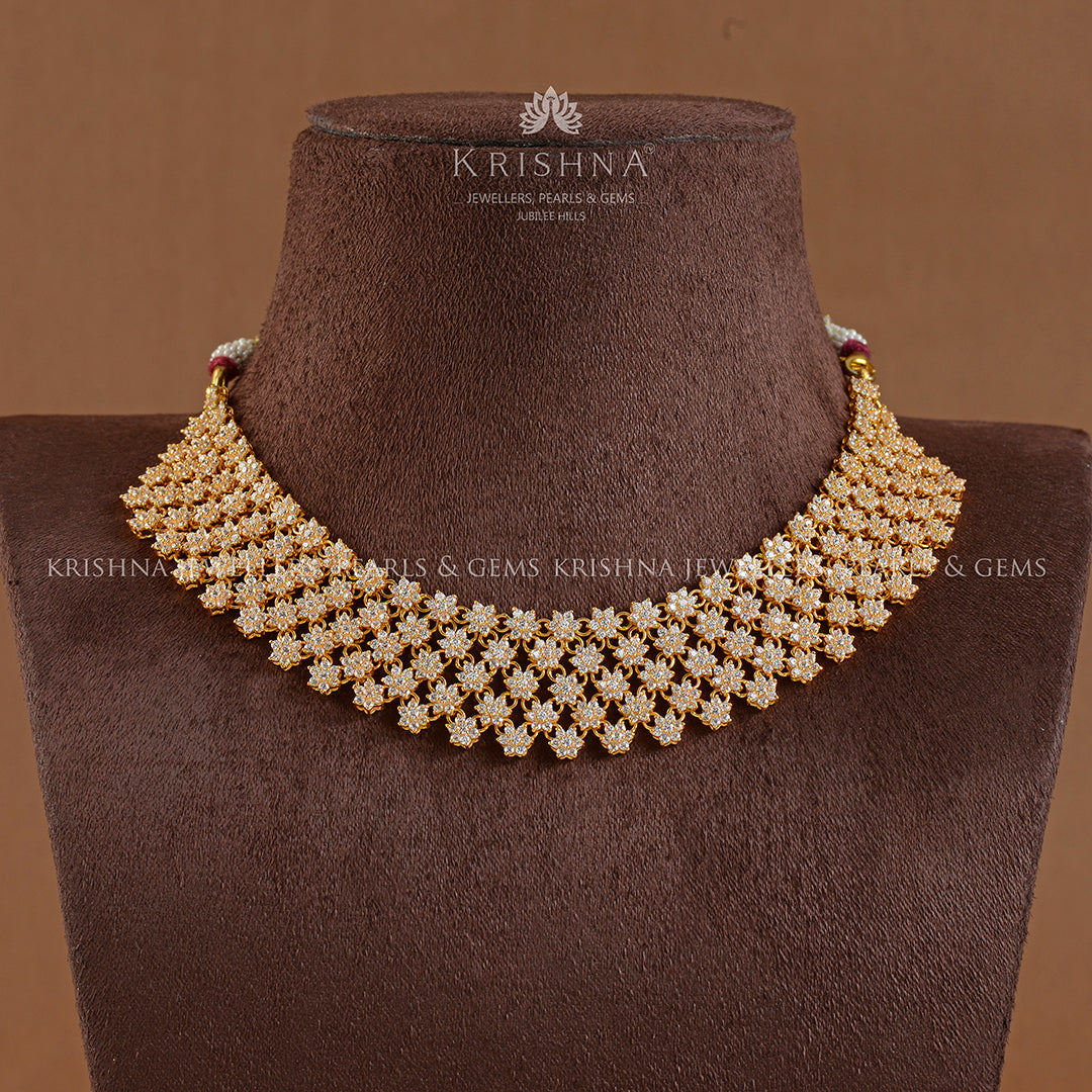 Gold Choker in Jaali Pattern - Krishna Jewellers Pearls and Gems