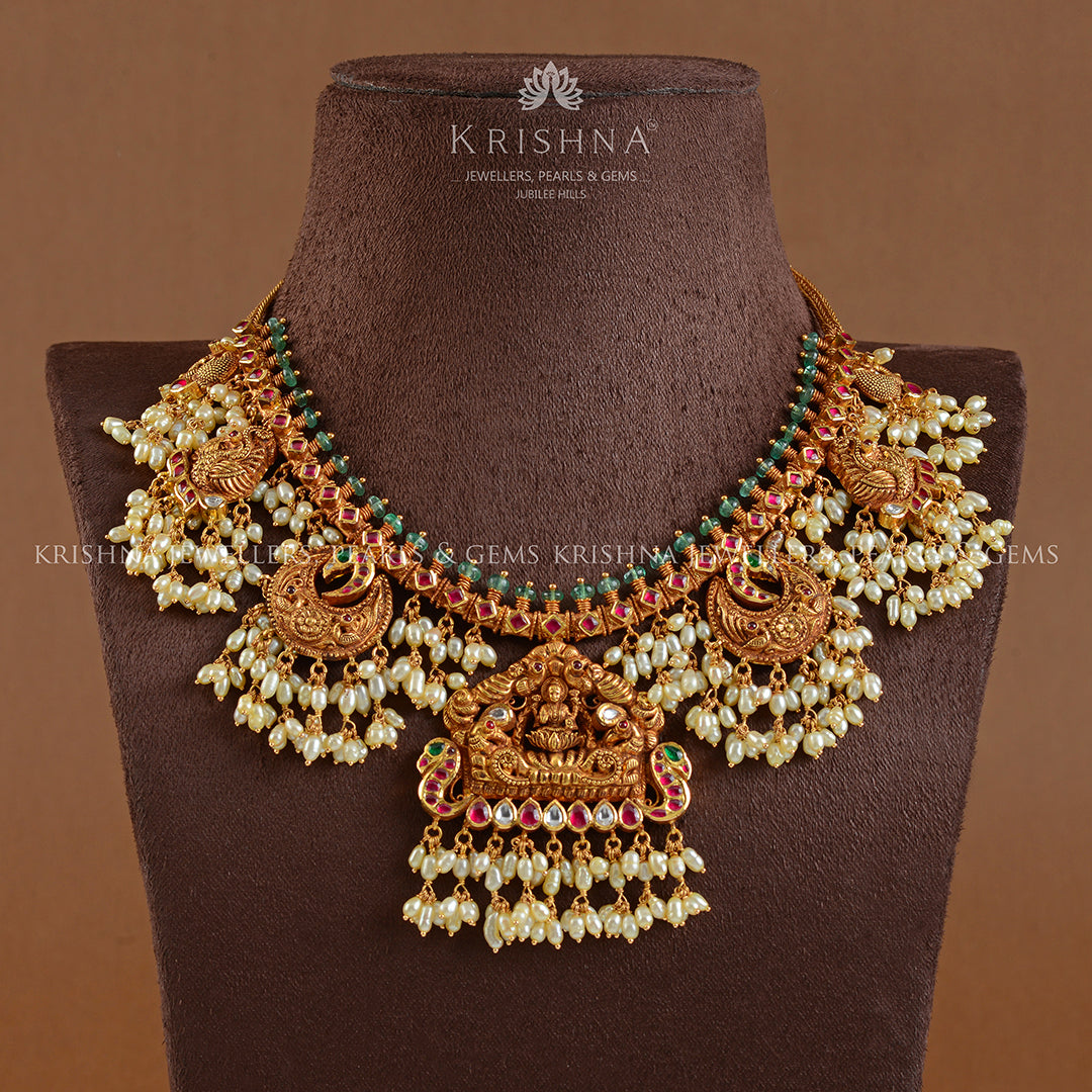 22K Gold Necklace with Guttapusalu - Krishna Jewellers Pearls and Gems