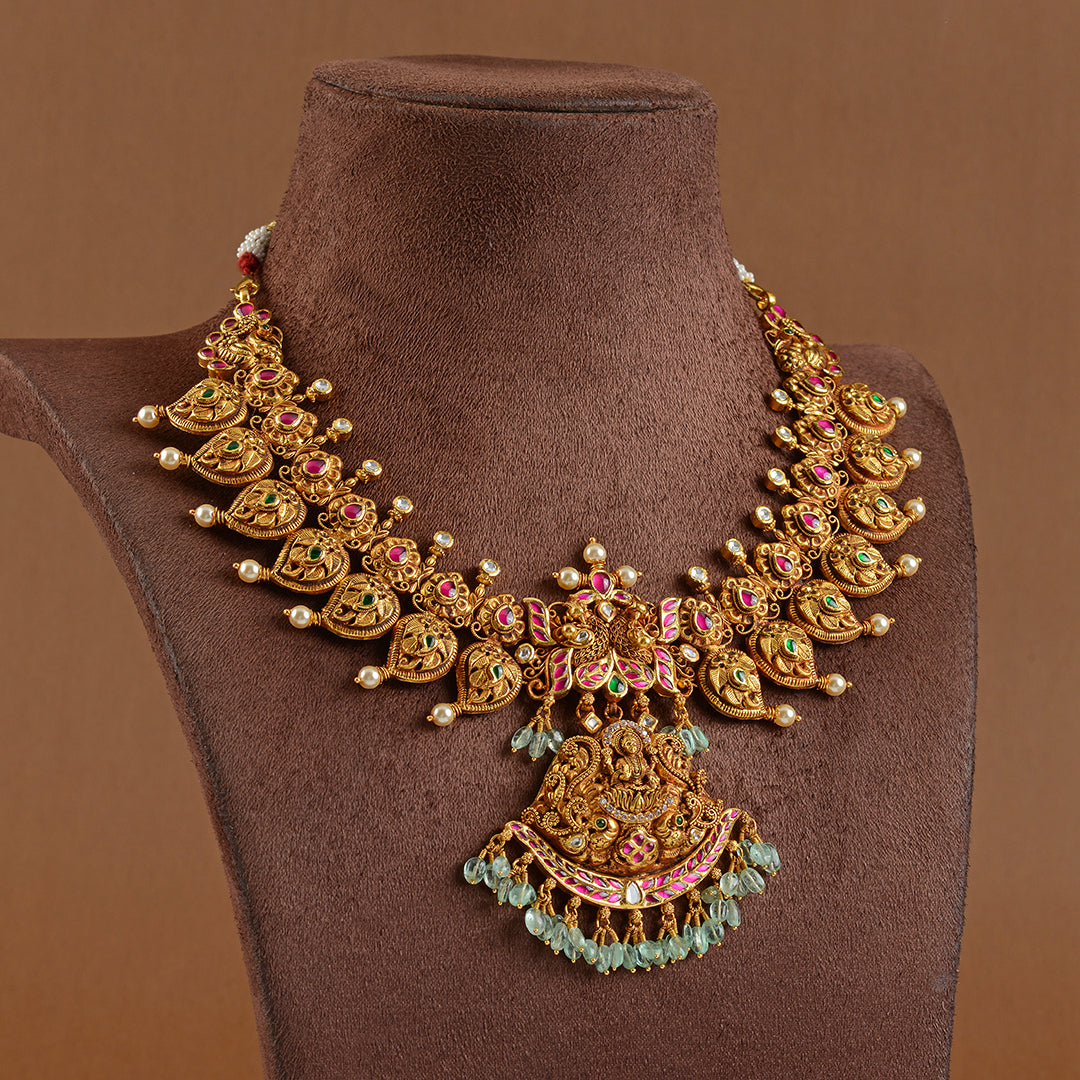 22K Gold Necklace in Mango Motif - Krishna Jewellers Pearls and Gems