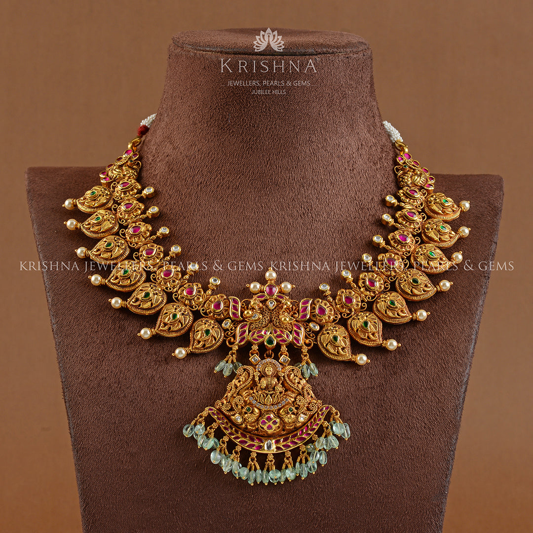 22K Gold Necklace in Mango Motif - Krishna Jewellers Pearls and Gems