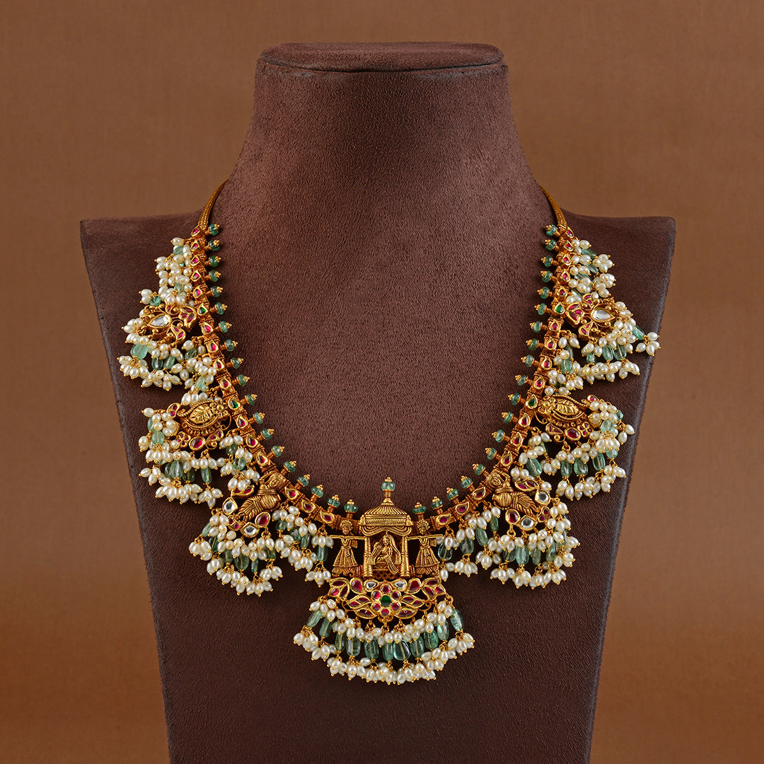22K Gold Long Haram With Guttapusalu - Krishna Jewellers Pearls and Gems