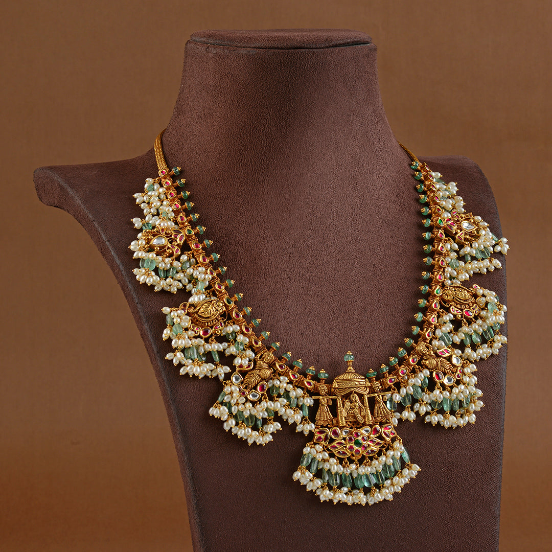 22K Gold Long Haram With Guttapusalu - Krishna Jewellers Pearls and Gems