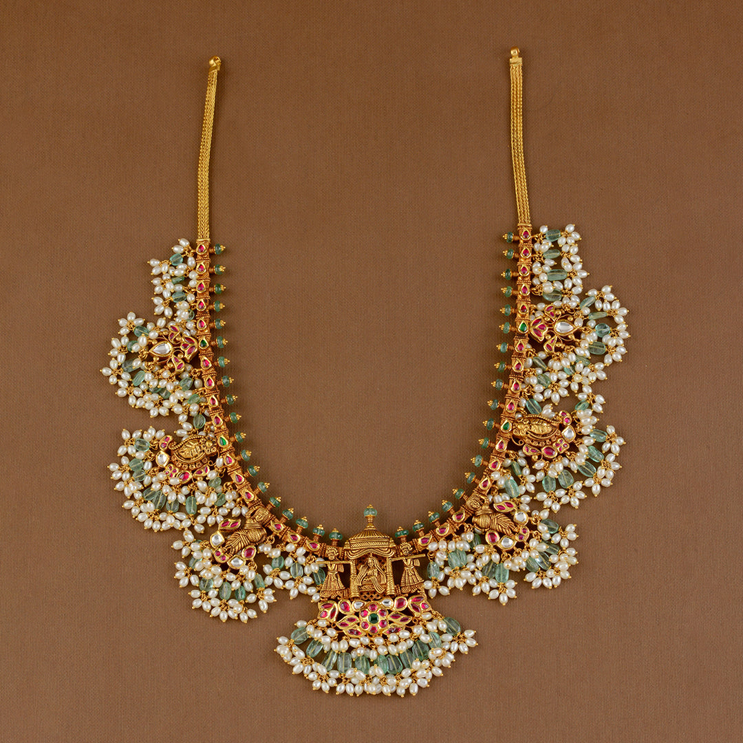22K Gold Long Haram With Guttapusalu - Krishna Jewellers Pearls and Gems