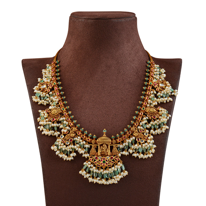 22K Gold Long Haram With Guttapusalu - Krishna Jewellers Pearls and Gems