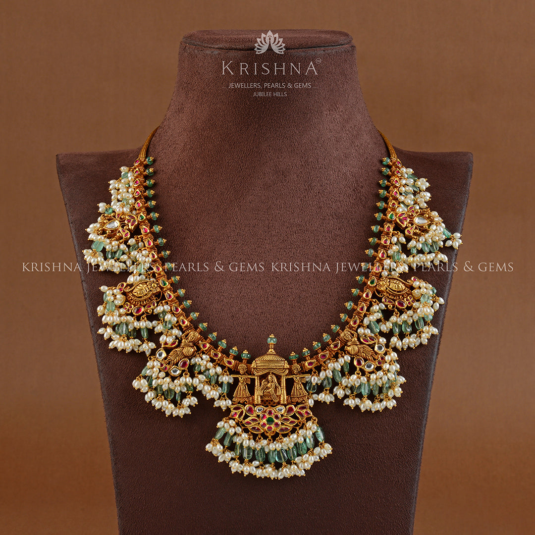 22K Gold Long Haram With Guttapusalu - Krishna Jewellers Pearls and Gems