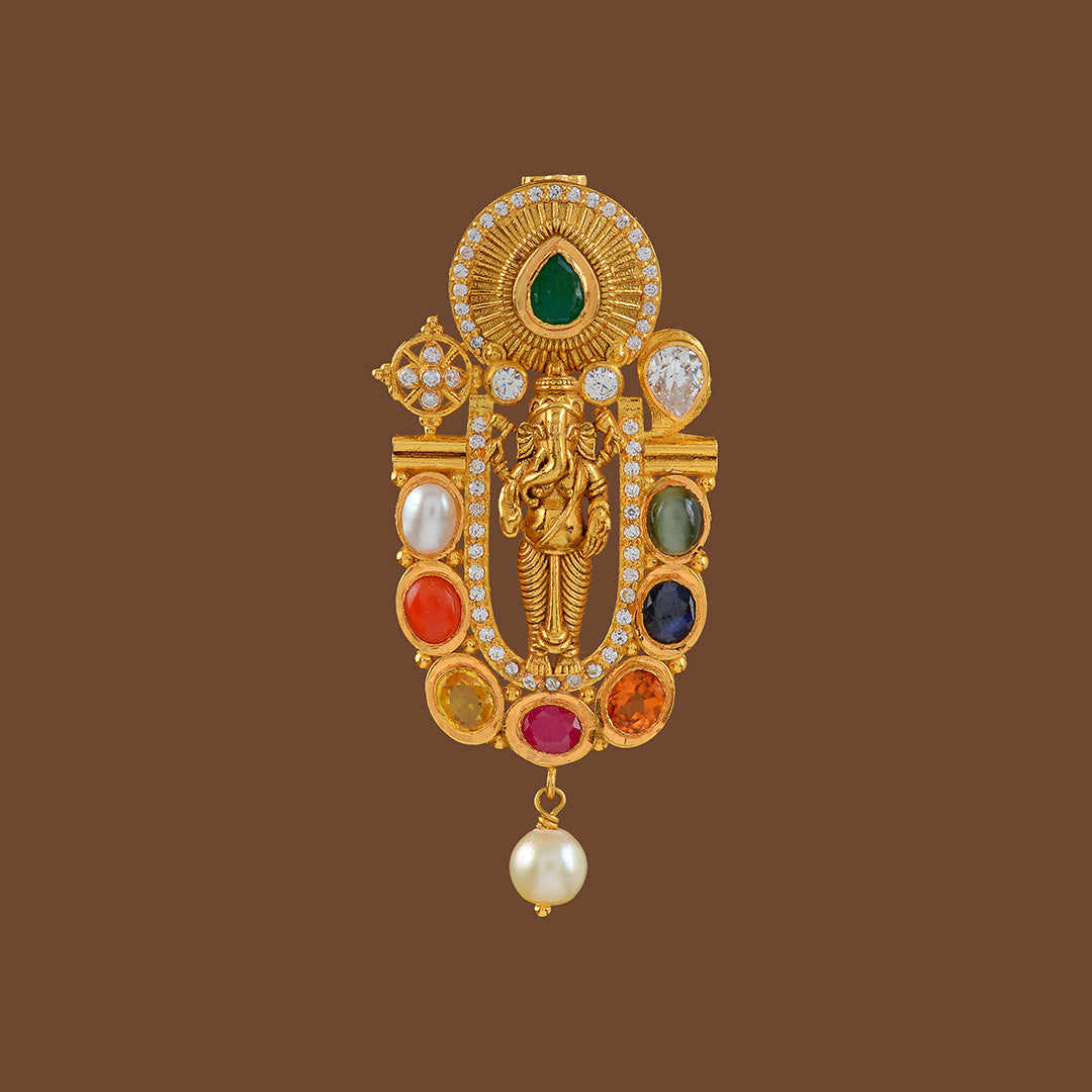 Navaratna Ganesha Gold Pendant - Krishna Jewellers Pearls and Gems