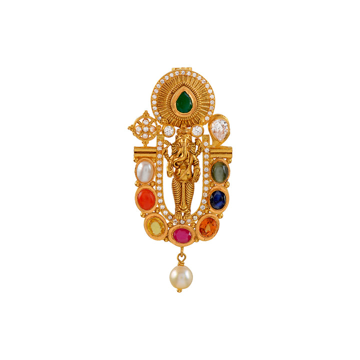 Navaratna Ganesha Gold Pendant - Krishna Jewellers Pearls and Gems