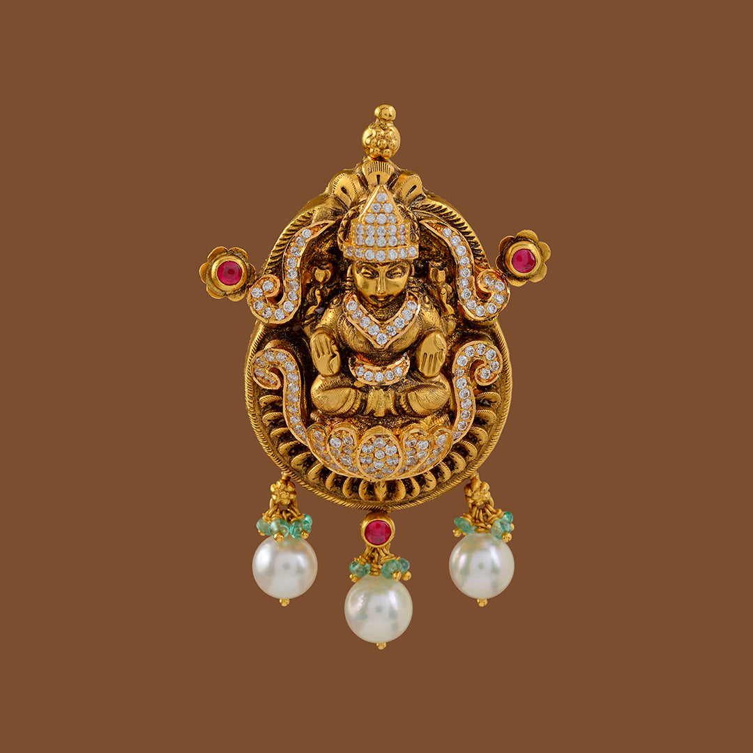 Tradtional Gold Lakshmi Pendant - Krishna Jewellers Pearls and Gems