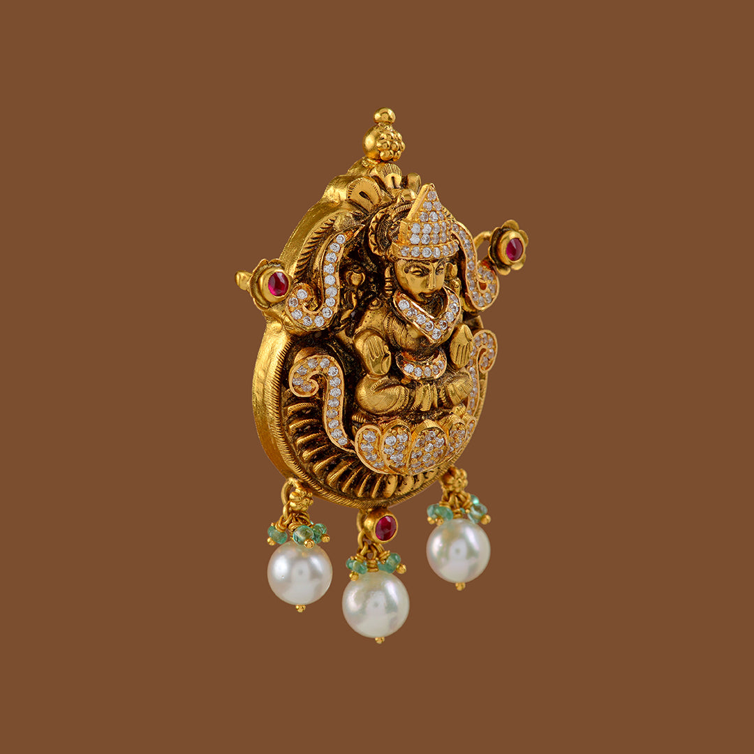 Tradtional Gold Lakshmi Pendant - Krishna Jewellers Pearls and Gems