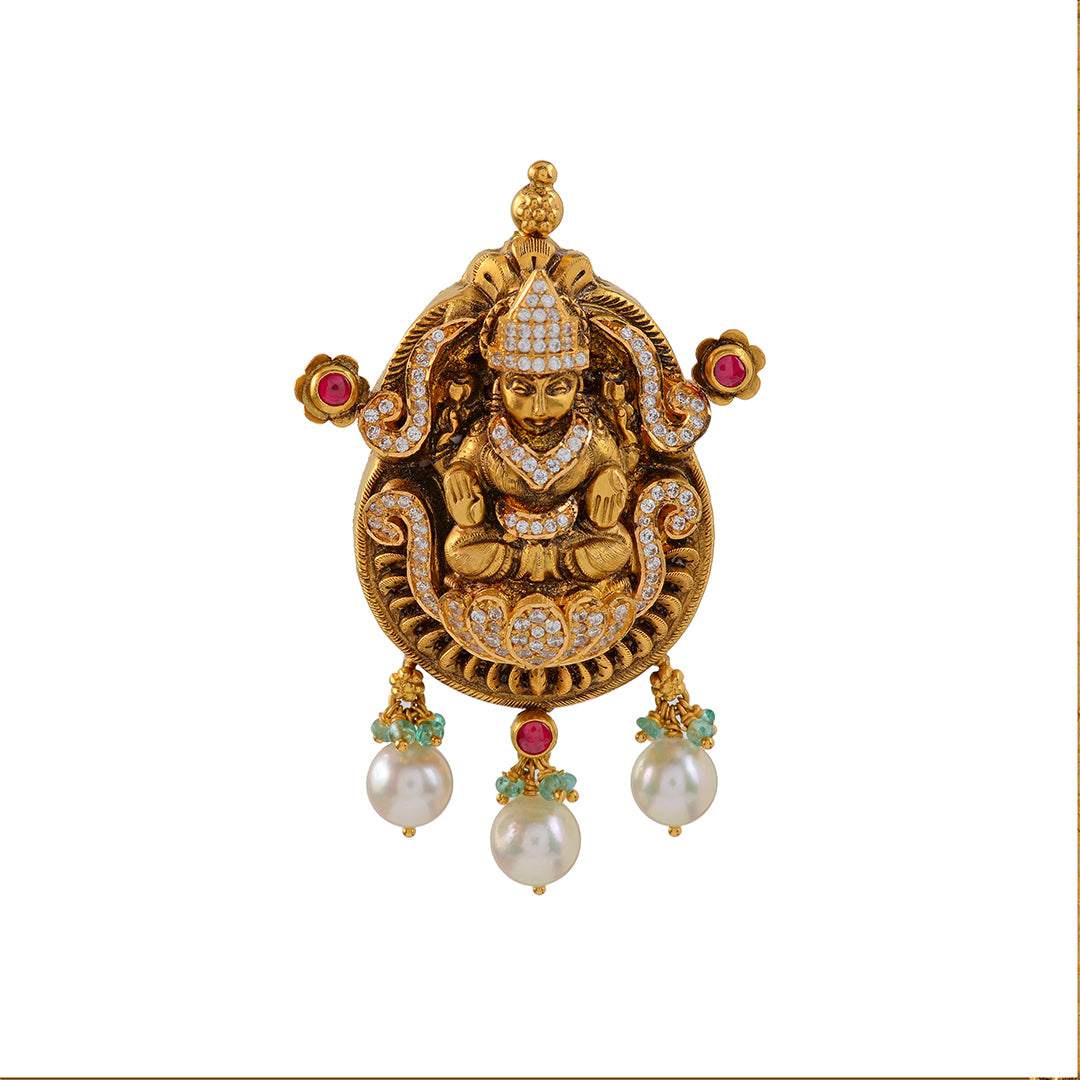 Tradtional Gold Lakshmi Pendant - Krishna Jewellers Pearls and Gems