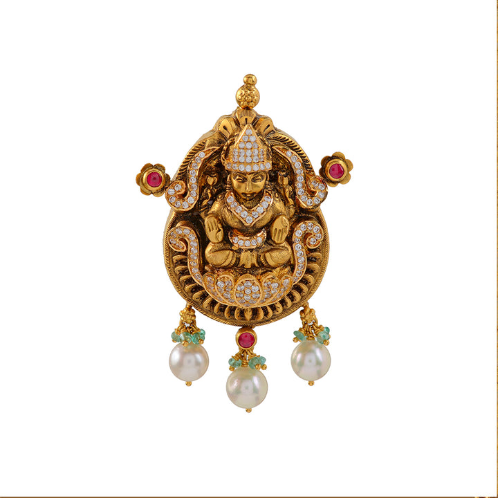 Tradtional Gold Lakshmi Pendant - Krishna Jewellers Pearls and Gems