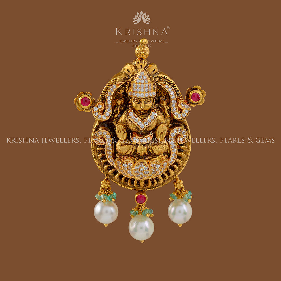 Tradtional Gold Lakshmi Pendant - Krishna Jewellers Pearls and Gems
