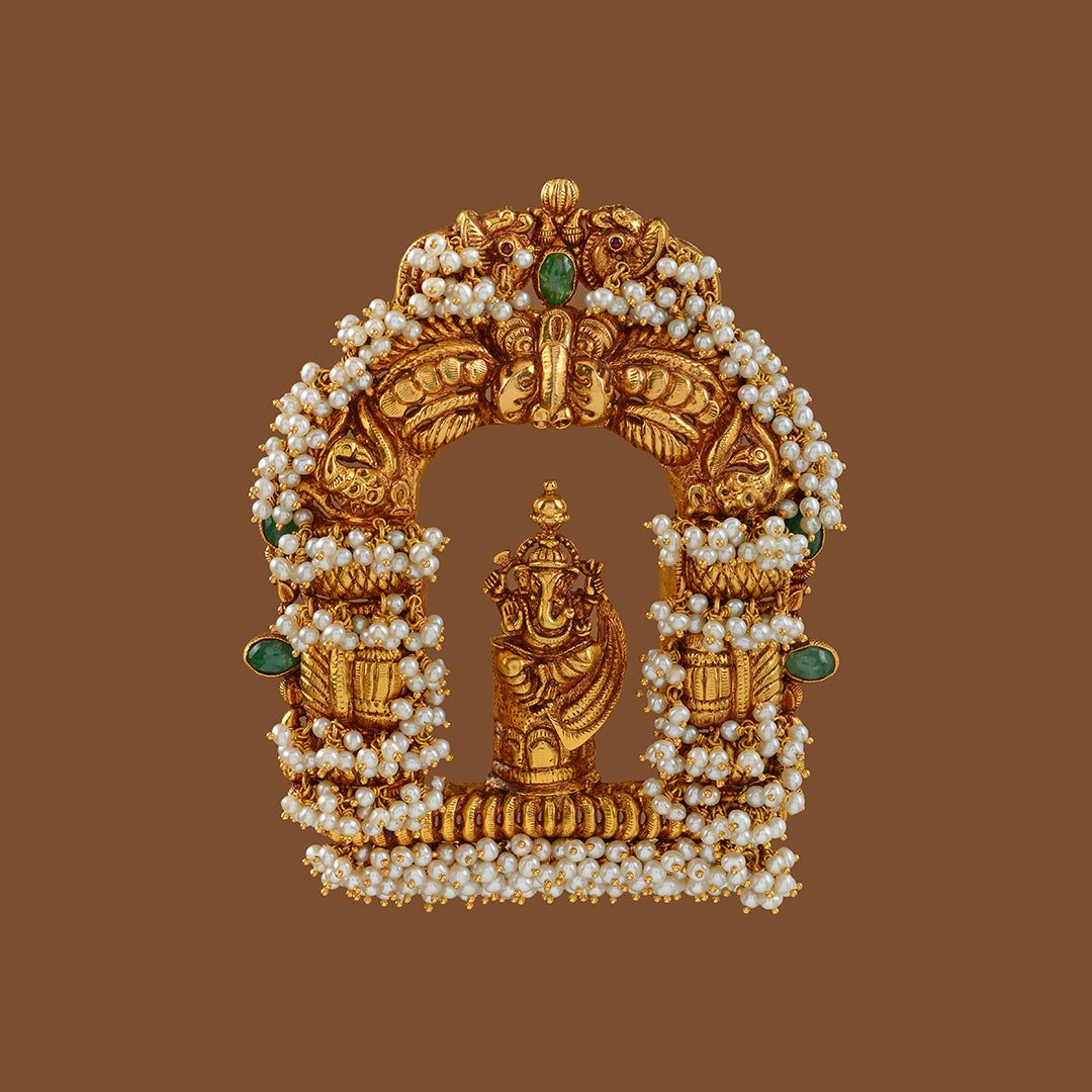 Lord Ganesha Gold Pendant with Pearl Work - Krishna Jewellers Pearls and Gems