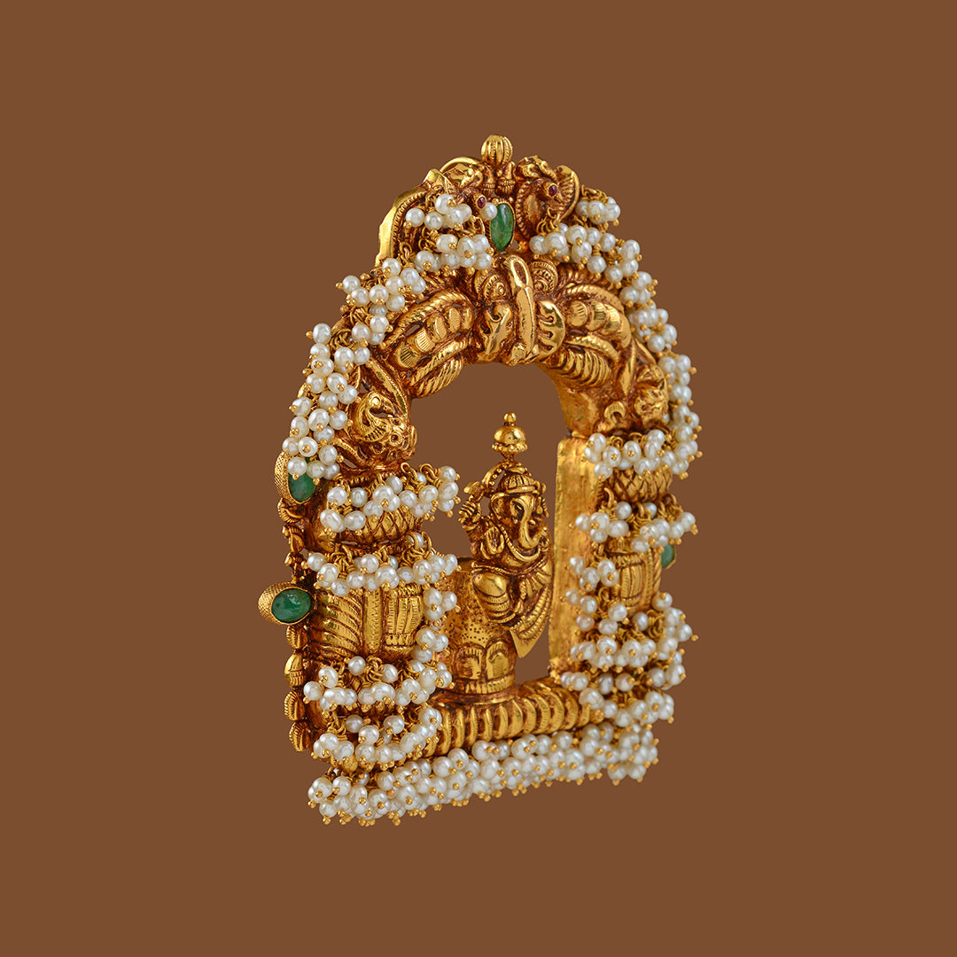 Lord Ganesha Gold Pendant with Pearl Work - Krishna Jewellers Pearls and Gems