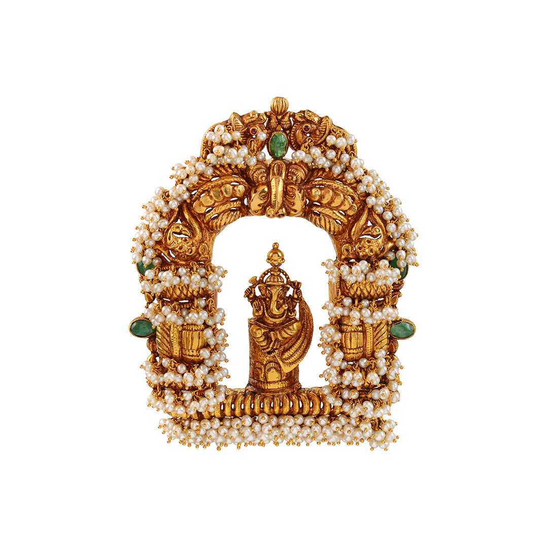 Lord Ganesha Gold Pendant with Pearl Work - Krishna Jewellers Pearls and Gems