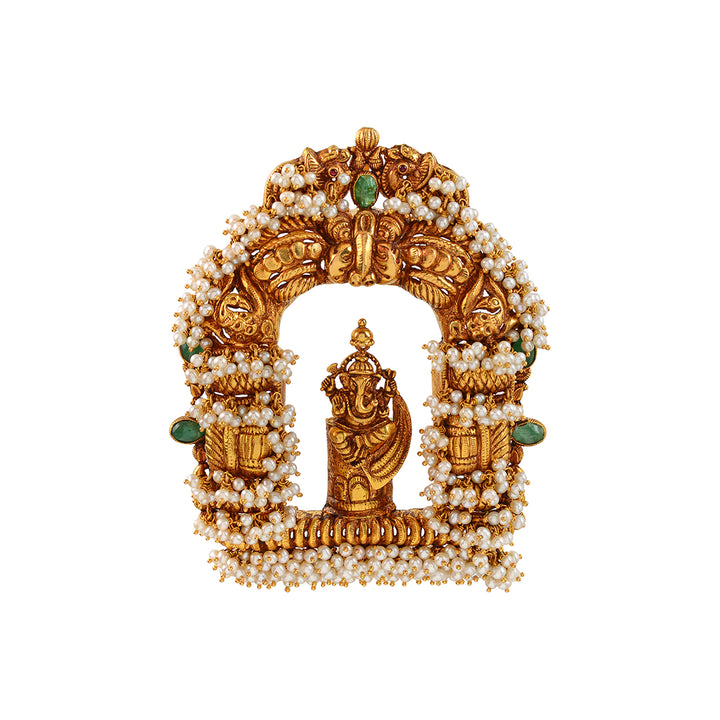Lord Ganesha Gold Pendant with Pearl Work - Krishna Jewellers Pearls and Gems