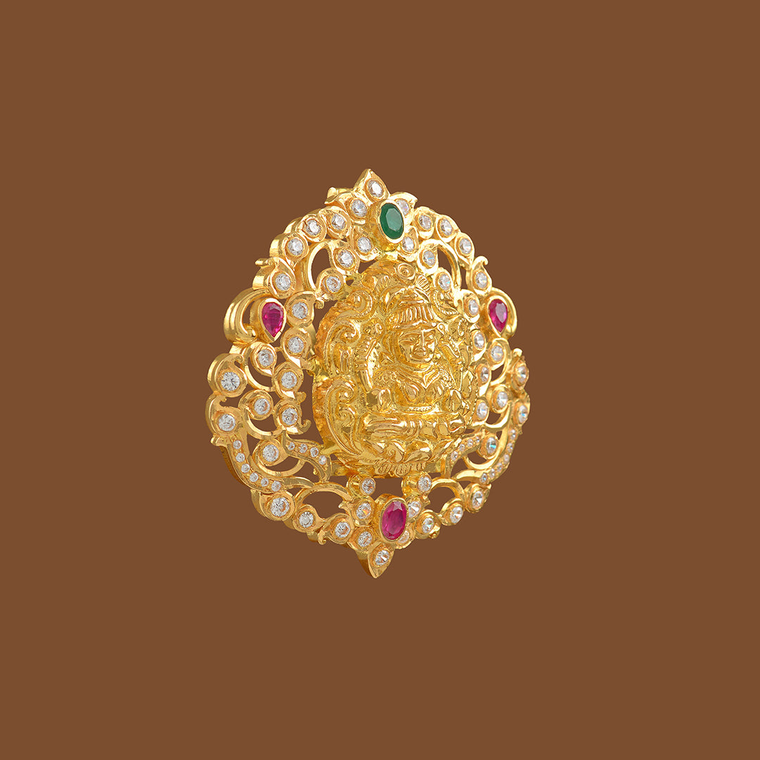 Lakshmi Themed 22K Gold Pendant - Krishna Jewellers Pearls and Gems