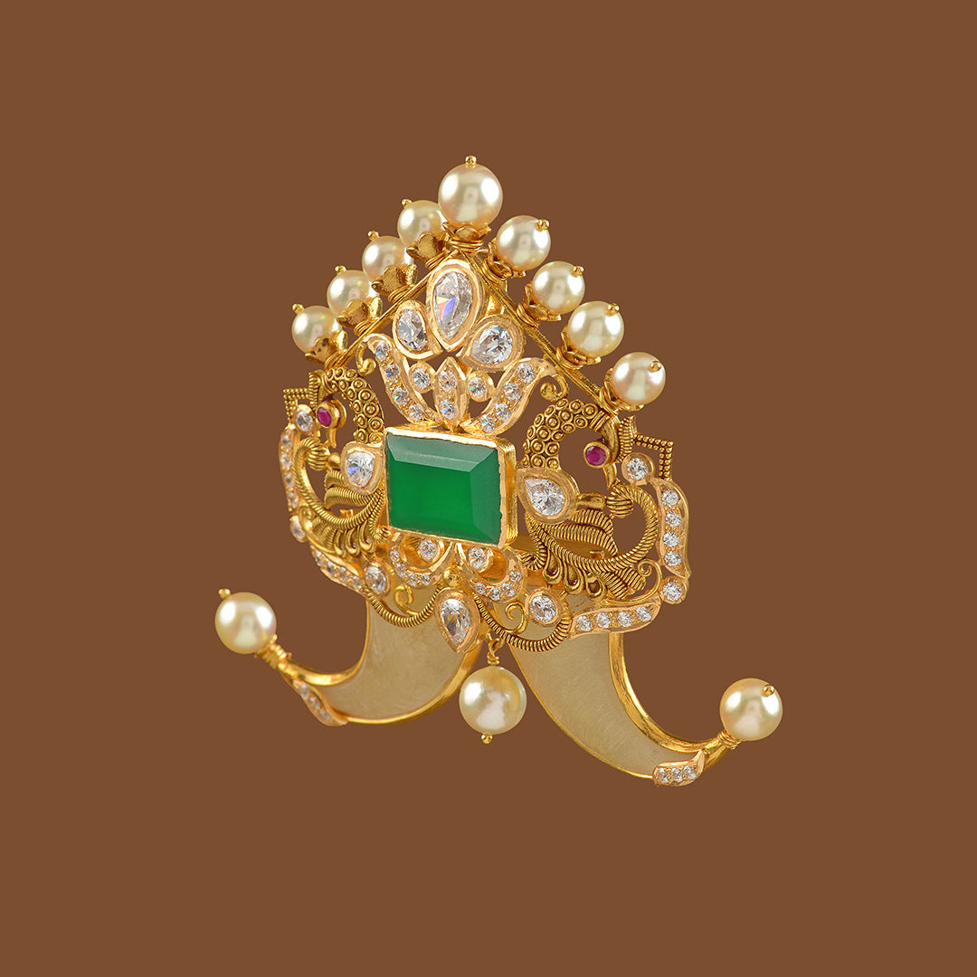 Traditional Puligoru Peacock Gold Pendant - Krishna Jewellers Pearls and Gems