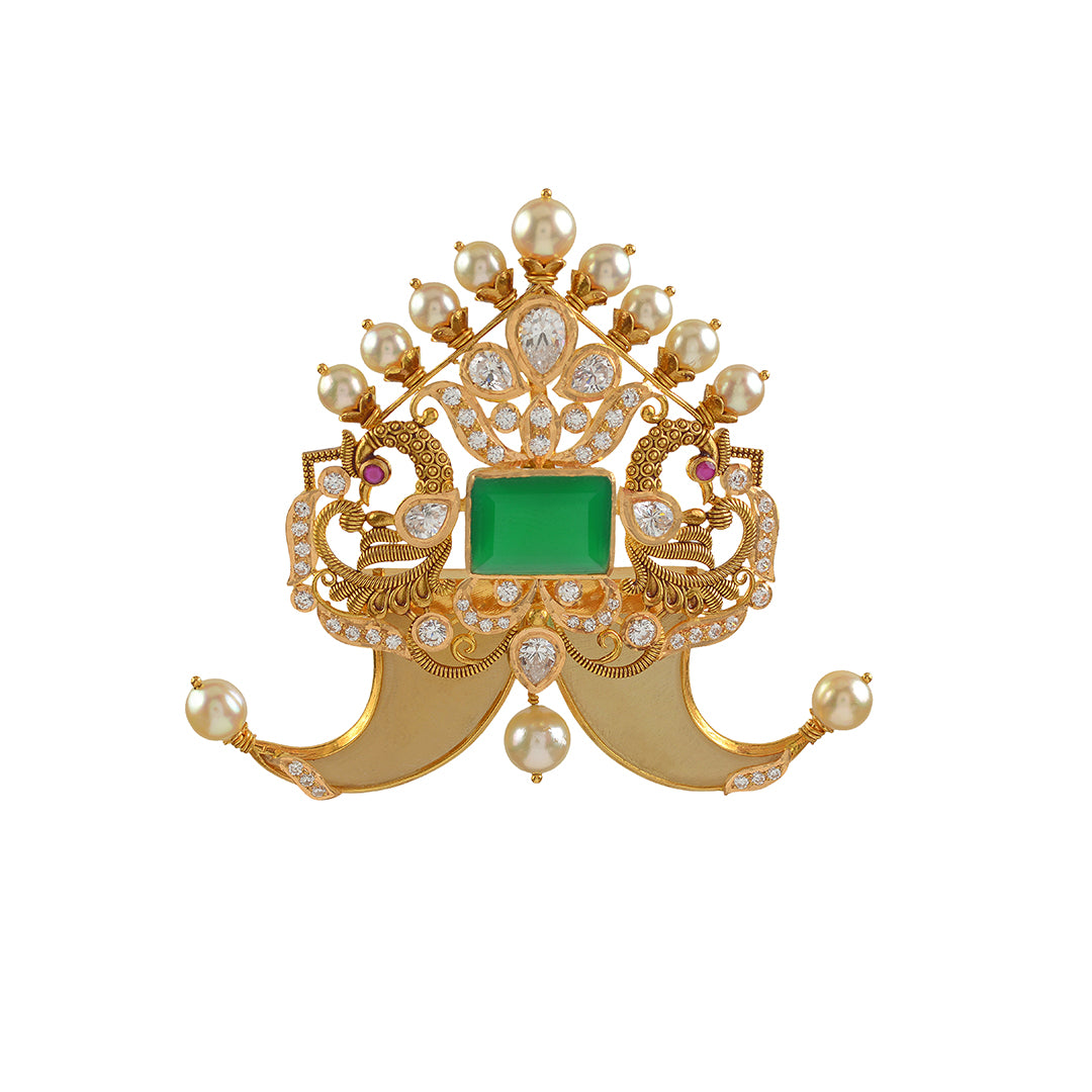 Traditional Puligoru Peacock Gold Pendant - Krishna Jewellers Pearls and Gems
