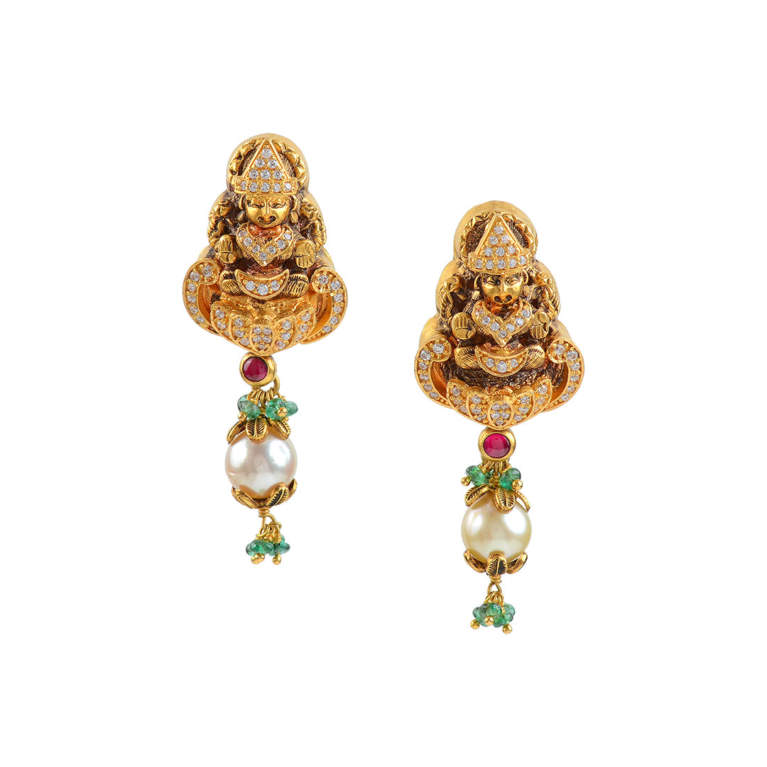 22K Gold Laxmi Devi Earrings - Krishna Jewellers Pearls and Gems