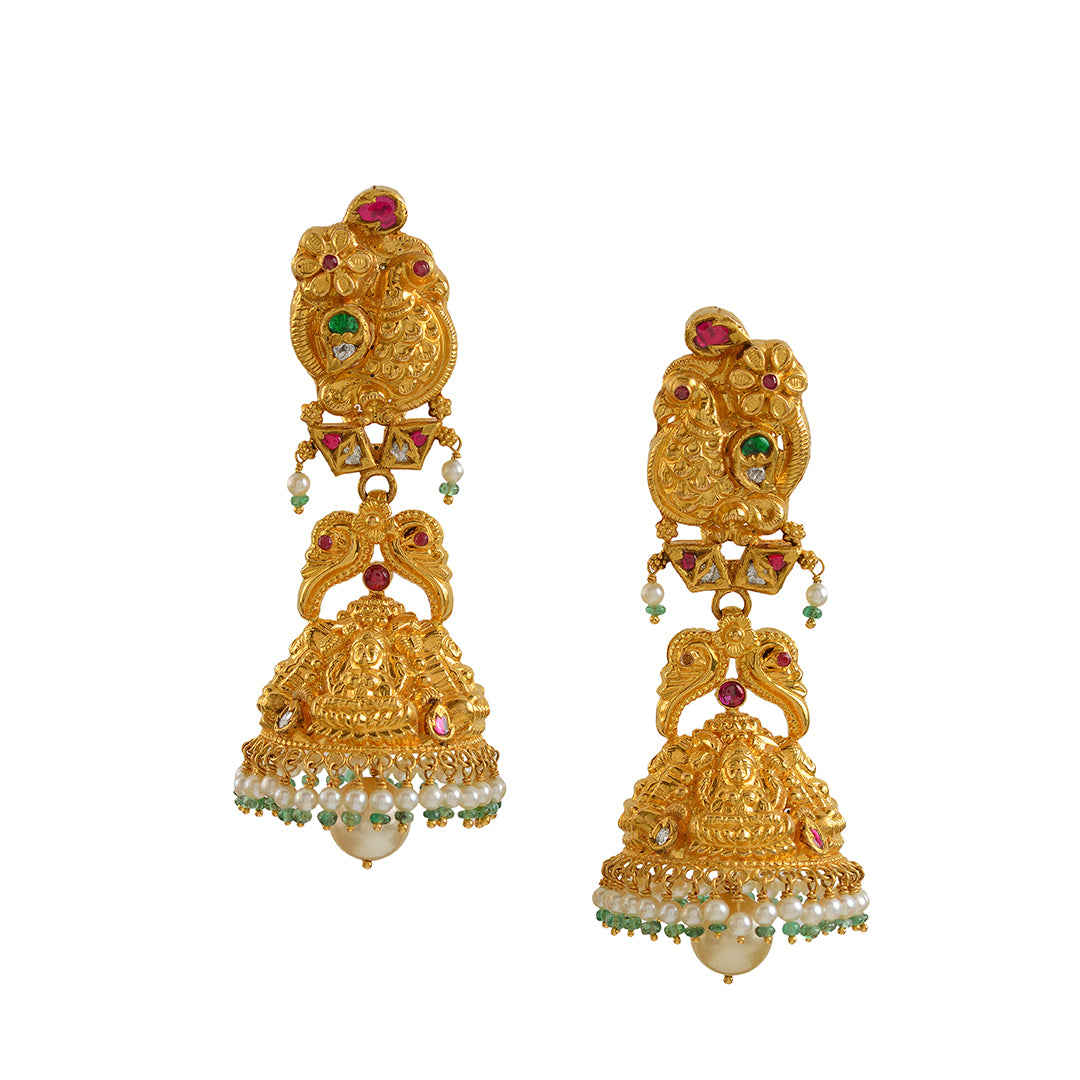 Gold Chandbali Earrings with Filgree Work - Krishna Jewellers Pearls and Gems