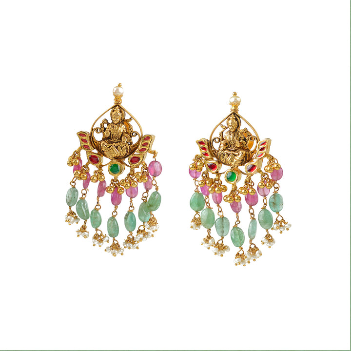 22k Gold Chandbali Emerald Earrings - Krishna Jewellers Pearls and Gems