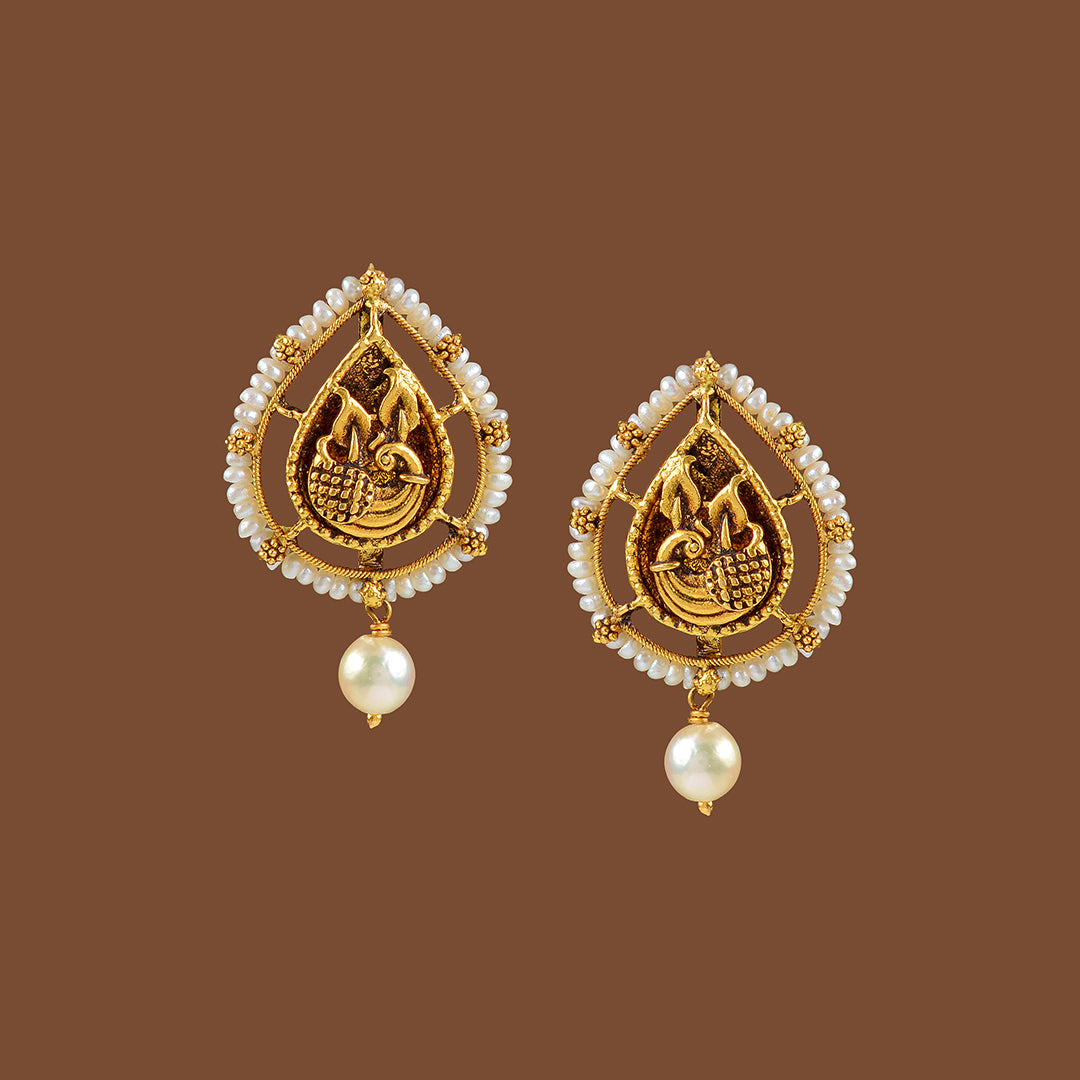22k Gold Pearl Hanging Earrings - Krishna Jewellers Pearls and Gems