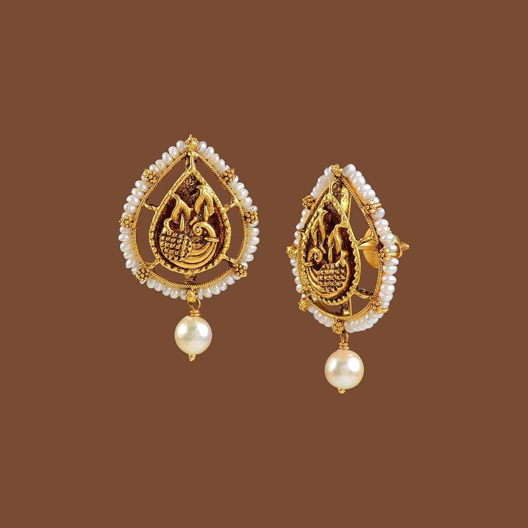 22k Gold Pearl Hanging Earrings - Krishna Jewellers Pearls and Gems